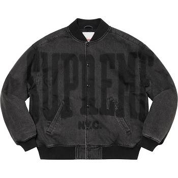 Casaco Supreme Washed Knockout Denim Varsity Pretas | PT152PQ